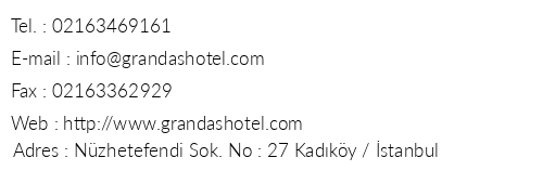 Hotel Grand As telefon numaralar, faks, e-mail, posta adresi ve iletiim bilgileri